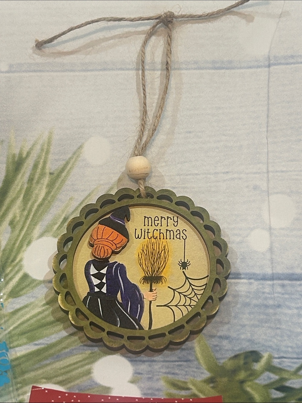 Merry Witchmas Hanging Holiday Ornament - Green